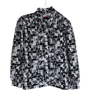 Jonquil by Judy Bond Blouse 22W 42‎ Plus Size Black White Abstract Bow Tie